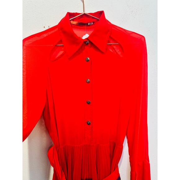 THEBE MAGUGU Red Gradient Asymmetric Pleated Cocktail Collared Chiffon Dress M - Picture 12 of 16